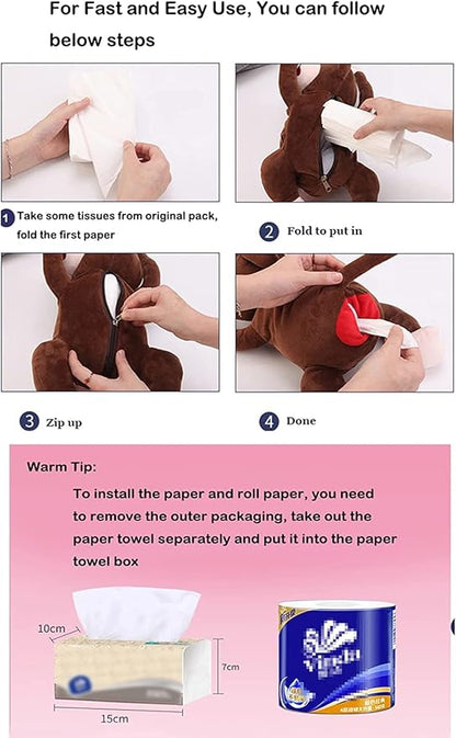 Elephant Tissue Box Cover Plush Tissue Box Holder for Car, Home, Decorative Holder/Organizer for Bathroom Vanity Countertop, Nightstands, Office Desk-Pink Monkey - Image 6
