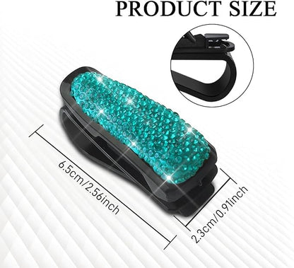 2PCS Bling Rhinestone Car Sun Visor Glasses Holders with Anti-Scratch Sponge, Sunglass Holder for Car, Ticket Card Clip Sunglasses Mount, Auto Eyeglass Hanger Clip for Women Girls (Light Blue) - Image 2