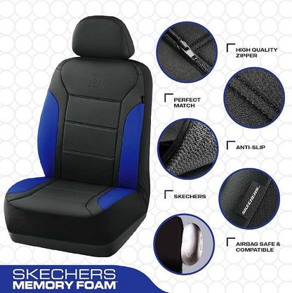 Skechers Memory Foam Car Seat Covers, Lycra Fabric Seat Covers, Car Seat Covers Front Seats Airbag Compatible, Automotive Comfort Protection for Most Cars,Trucks, SUVs,Blue - Image 3