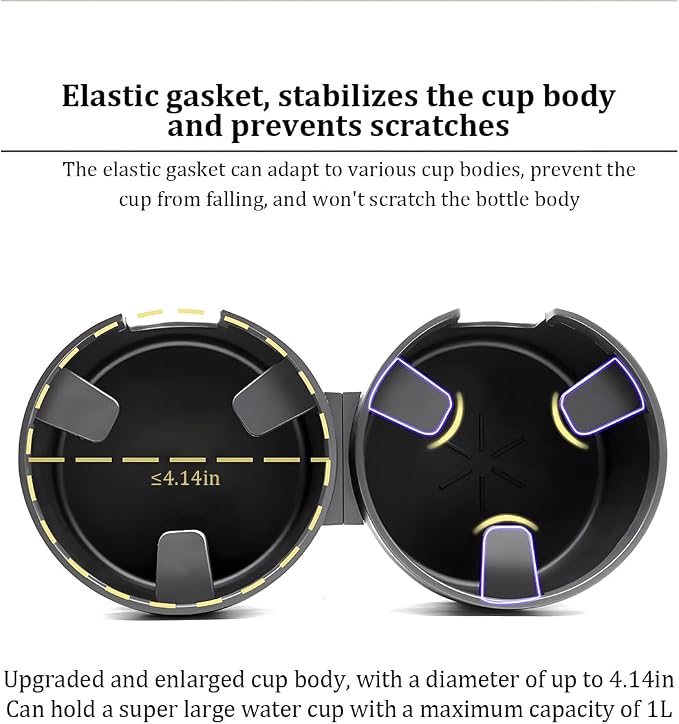 2-in-1 Car Cup Holder Expander with Adjustable Base, Black | multifunctional dual-bottle positions, drink-cup insert, vehicle interior placement, universal fit, car interior item - Image 3