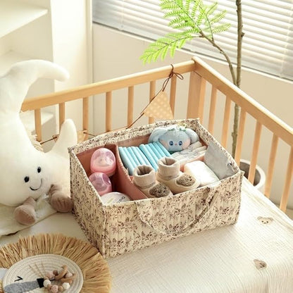 Diaper Caddy Organizer,Cute Floral Nursery Storage Basket,Soft Portable Changing Table Car Caddy Organizer Gift (Floral B) - Image 4
