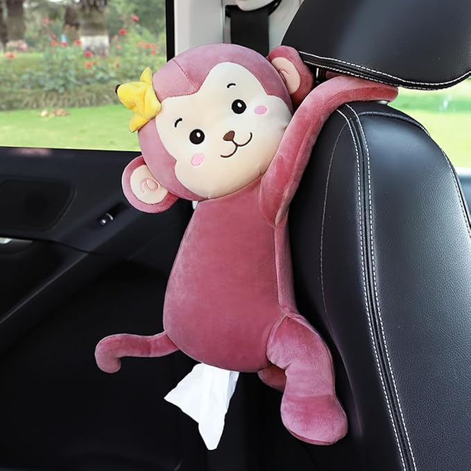Elephant Tissue Box Cover Plush Tissue Box Holder for Car, Home, Decorative Holder/Organizer for Bathroom Vanity Countertop, Nightstands, Office Desk-Banana Monkey - Image 2