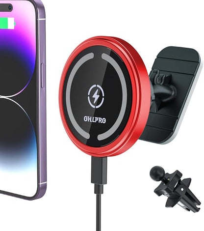 OHLPRO for MagSafe Car Mount Charger iPhone Wireless Car Charger, Stick on Dashboard Magnetic Phone Holder Mount for iPhone 17 Pro Max 16 15 14 Series, 15W Fast Charging, Aluminum Shell by OHLPRO