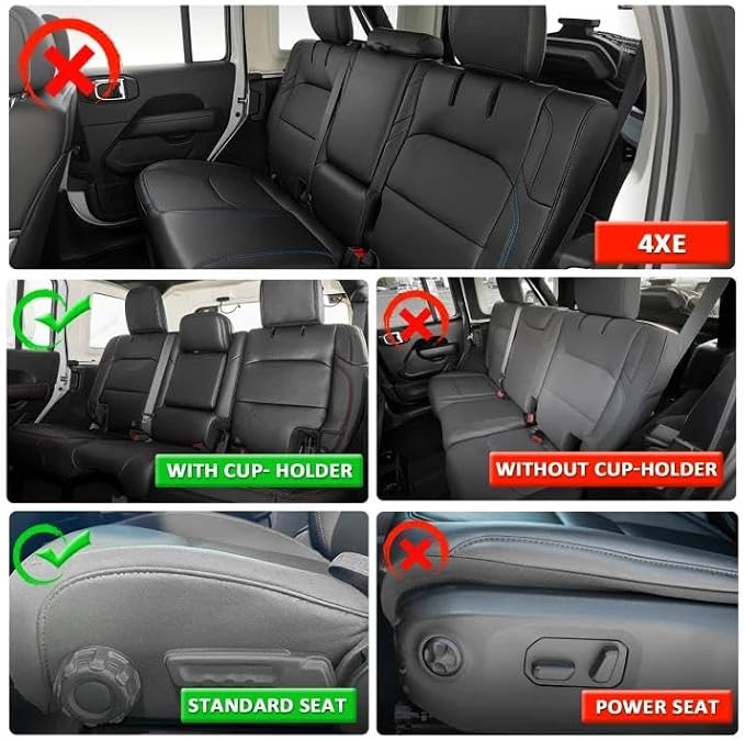 GIANT PANDA Wrangler JL Seat Covers Custom Fit for Jeep Wrangler,Premium Waterproof Faux Leather, 2018 2019 2020 2021 2022 2023 2024 2025 2026 JL 4 Door with Rear Cup Holder Full Set (Red) - Image 8