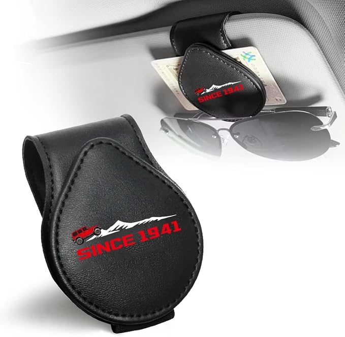 Sunglasses Holder for Wrangler, Leather Glasses Frame | Eyeglass Hanger Card Clip for Car Sun Visor,Sunglasses Holder for Jeep Wrangler JL JLU Rubicon Wagoneer Gladiator JT Sahara by Unknown