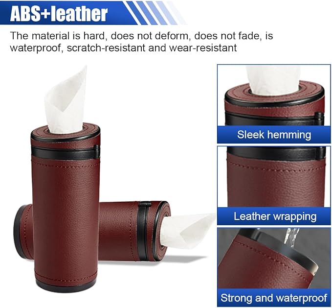Car Tissues Holder, Multifunctional Tissue Cylinder Boxes, Car Tissues Canned, Travel Tissue Tubes, Car Box Container Fit for Car Cup Holder Home Bathroom Office (Wine Red) - Image 3