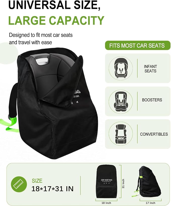 Car Seat Travel Bag for Airplane, Carseat Bag Air Travel with Padded Straps | Large Carseat Bags for Air Travel, Carseat Storage Bag Backpack for Airport, Carseat Cover Travel - Baby Travel Essential - Image 3
