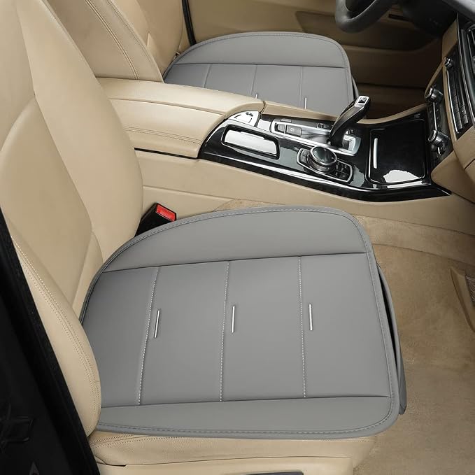 West Llama Bottom Seat Covers, Include 1 Pair Front Seat Protector and 1 Rear Seat Cover, Universal PU Leather Seat Covers for 90% Cars (Gray) - Image 3