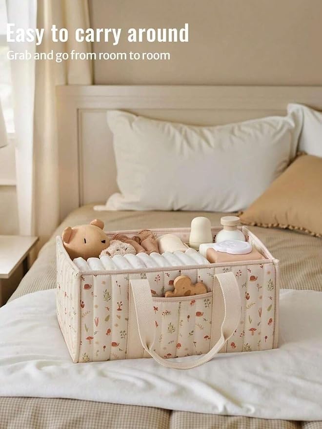 Diaper Caddy Organizer,Cute Floral Nursery Storage Basket,Soft Portable Changing Table Car Caddy Organizer Gift (Floral I) - Image 3