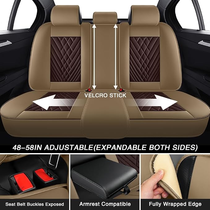 Fit for Toyota Sienna Limited Seat Covers 2014-2026, Nappa Leather, 360° Full Protection, Thick Padding & Memory Foam, Waterproof & Stain-Resistant Car Seat Cover (Standard 5 Seats,Brown&Beige) - Image 7