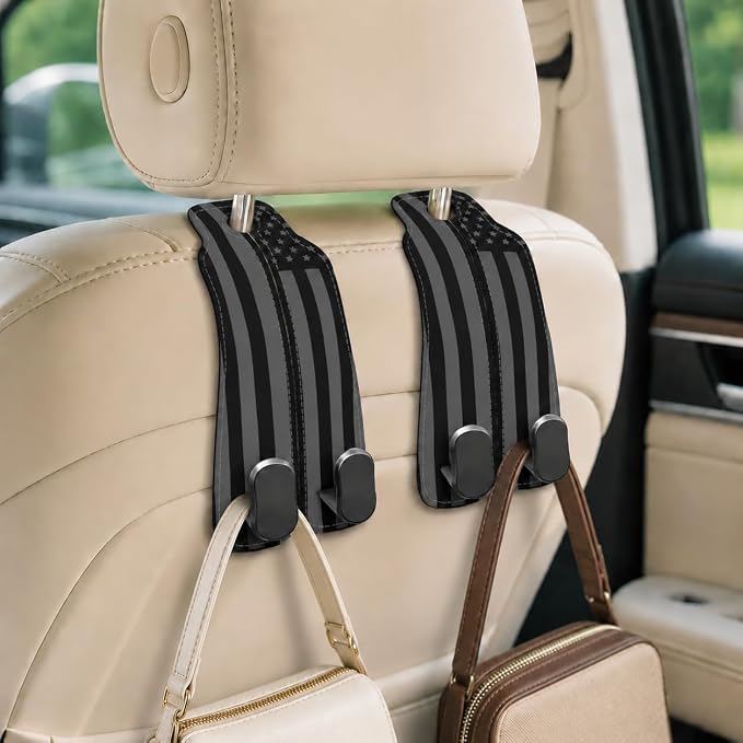 Cute American Flag Car Seat Back Storage Headrest Hooks for Purses & Bags – 2PCS PU Leather Dual Metal Hooks, Backseat Organizer Accessories - Image 5