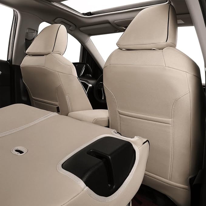 EKR Rav4 Seat Covers Custom Fit for Toyota Rav4 XLE,Platinum,Limited 2013-2018 & SE 2016-2018, Leather Car Seat Cover Full Set for SUV,Faux Leather(Beige) - Image 3
