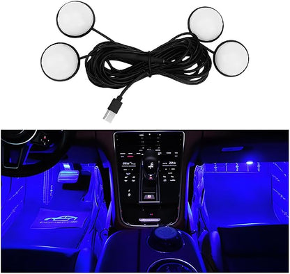 Car Interior LED Lights, 4 in 1 Bright Vehicle Ambient Neon Light Kit with DC 5V USB Port, Automotive Under Dash Decoration Night Lamp, Universal for RV, Truck, Sedan (Blue) by Ywdiml