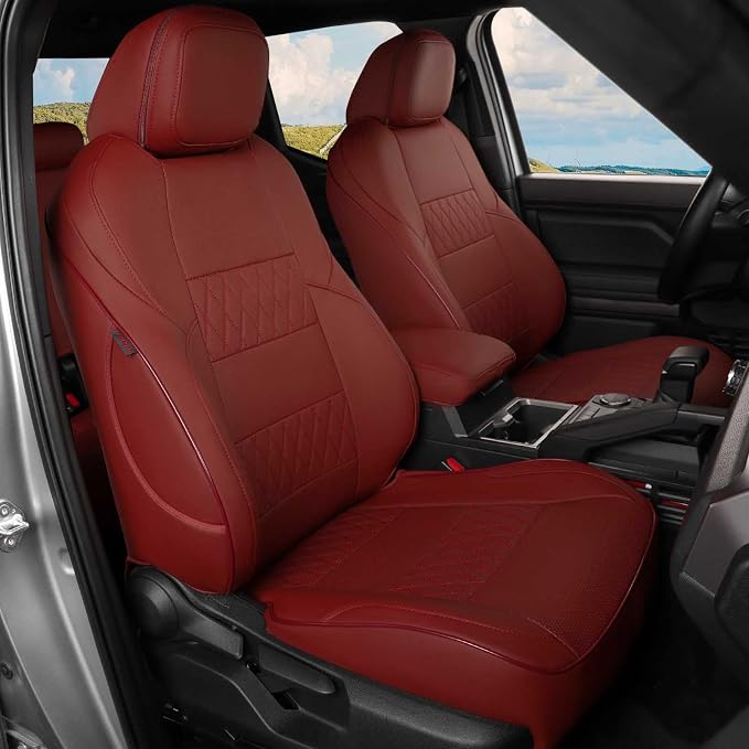 EKR Custom Fit Tacoma Front Car Seat Covers for Toyota Tacoma (Petrol & Hybrid) 2024 2025 2026 Double cab SR/SR5/TRD Sport/TRD Off-Road/Limited - Front Row Only,Faux Leather(Burgundy) by EKR