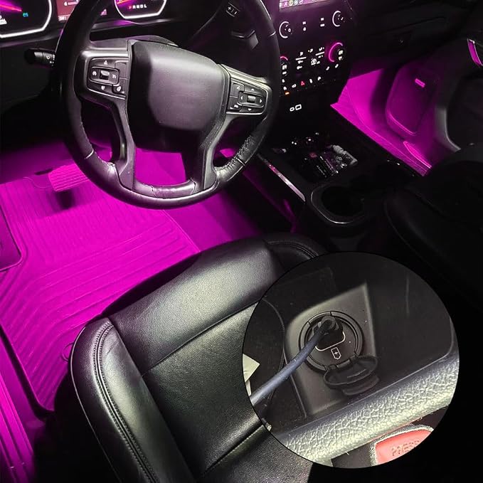 Car LED Strip Light, Interior Car Lights, 12V 24 LED Auto Atmosphere Lamps with Cigarette Lighter, Auto Lamp Ambient Night Light Strip Lighting Kit for Vehicles (USB/Pink Purple) - Image 4