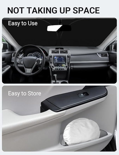 Proadsy Custom Fit 2013-2017 Toyota Camry Windshield Sun Shade, Blocks Heat | 240T Heat Shield, Drops Temp 54°F, Blocks 99% UV, Prevents Dashboard Cracking, Summer Parking & Beach Trips, Easy Twist-Fold - Image 9