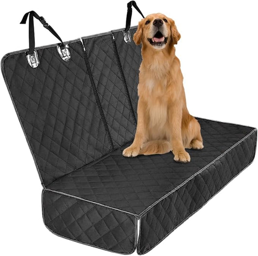 BESULEN Dog Car Seat Cover Waterproof Back Seat Protector Black | Oxford cloth with grid texture, buckle strap setup, anchor support, fits most cars, SUVs, and trucks, car accessories by BESULEN
