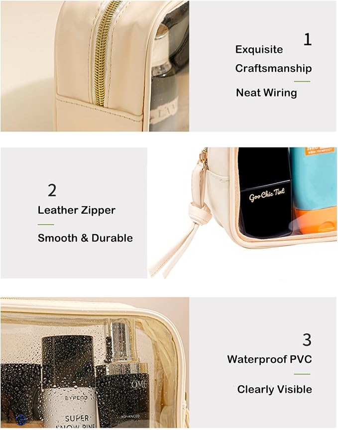 3Pcs Travel Clear Makeup Bag Set for Women, Transparent Toiletry Bag with Zipper Portable Makeup Pouch Organizer Waterproof Small Cosmetic Bag Compact Car Bag Organizer Car Accessories (White Set) - Image 6