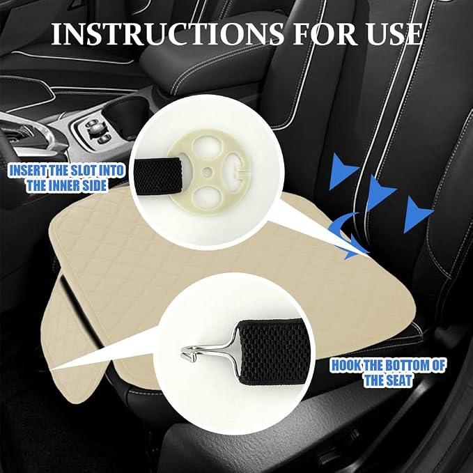 Leather Front Car Seat Cover, Anti-Slip Car Seat Bottom Covers, Full Wrapped Bottom Seat Protectors with Storage Pocket, Universal Comfortable Seat Cushion Fit Vehicles SUVs Trucks (K2-Beige) - Image 4