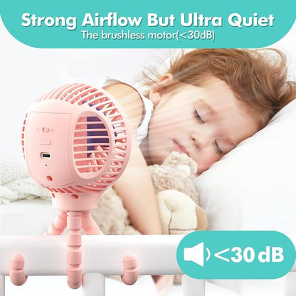 Portable Stroller Fan, USB or Rechargeable Battery Operated with 3 Speeds and 360°Rotate, Cooling Clip On for Baby Crib Travel Car Seat Pink - Image 6