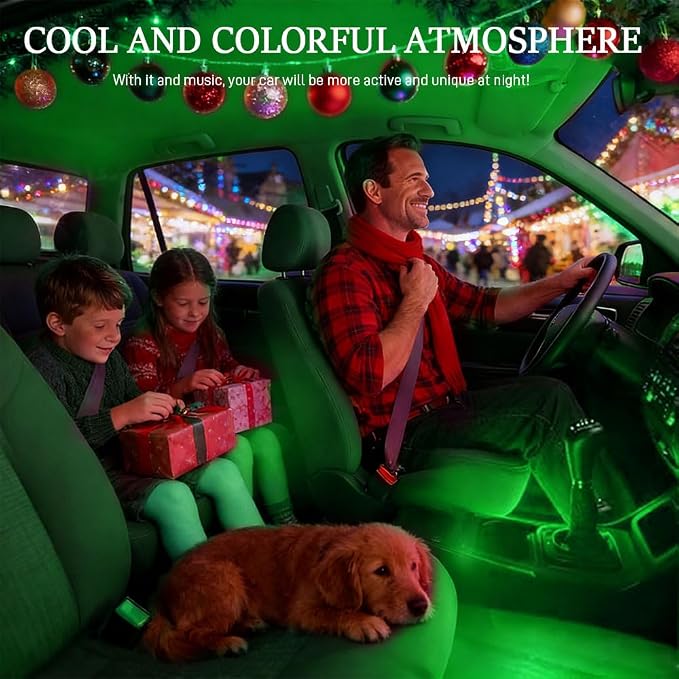 Car LED Strip Light, Interior Car Lights, 12V 24 LED Auto Atmosphere Lamps with Cigarette Lighter, Auto Lamp Ambient Night Light Strip Lighting Kit for Vehicles (USB/Green) - Image 5