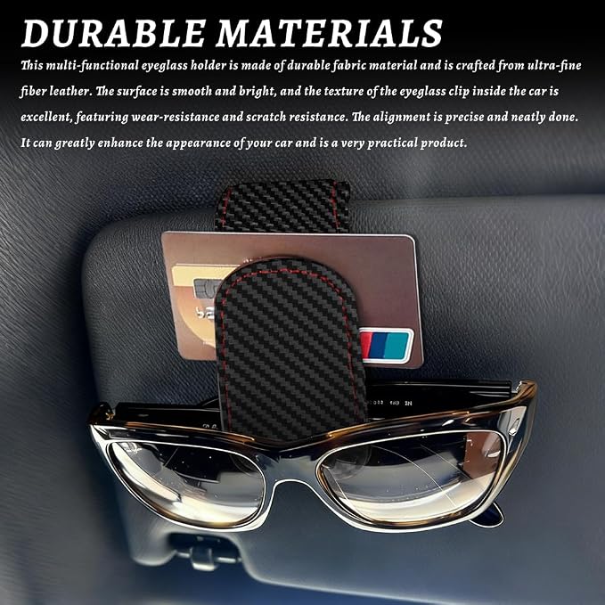 Sunglass Holder for Car, Car Sunglass Holder, Magnetic Leather Sunglasses Holder and Ticket Card Clip, Auto Multi-Functional Sun Visor Eyeglass Holders for SUV Pickup Truck (Carbon Fiber) - Image 4
