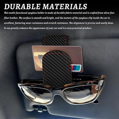 Sunglass Holder for Car, Car Sunglass Holder, Magnetic Leather Sunglasses Holder and Ticket Card Clip, Auto Multi-Functional Sun Visor Eyeglass Holders for SUV Pickup Truck (Carbon Fiber) - Image 4