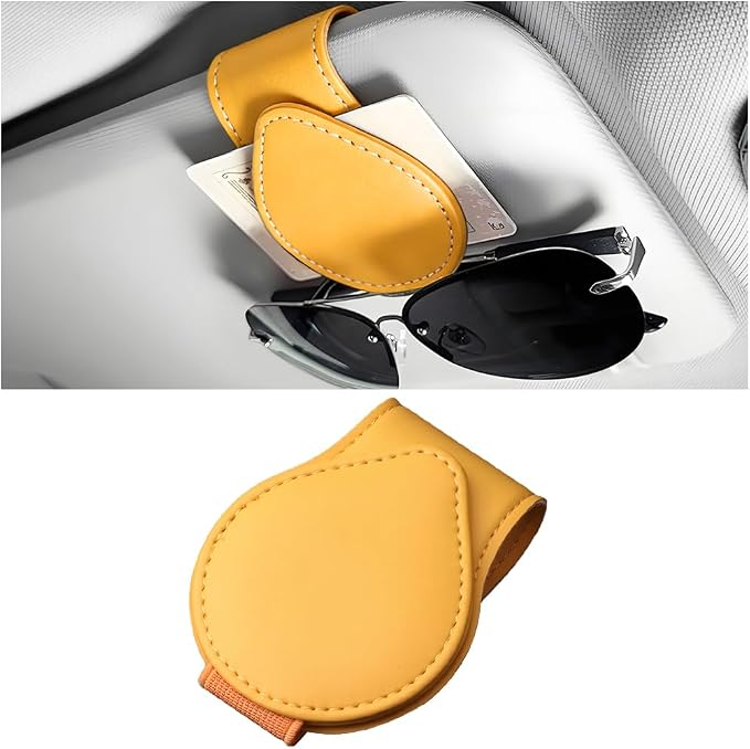 Sunglasses Holder for Car Visor, Magnetic Leather Sun Visor Eyeglasses Hanger & Ticket Card Clip, for Most Cars by Unknown