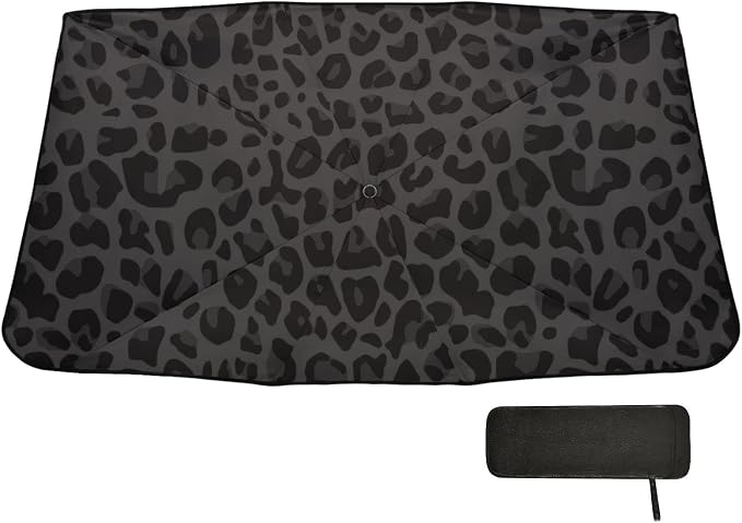 Black Leopard Windshield Sun Shade Umbrella African Animal Skin Print Foldable Car Front Window Sunshade Blocks UV Rays Heat Keep Vehicle Cool (55" x 27.5") - Image 6