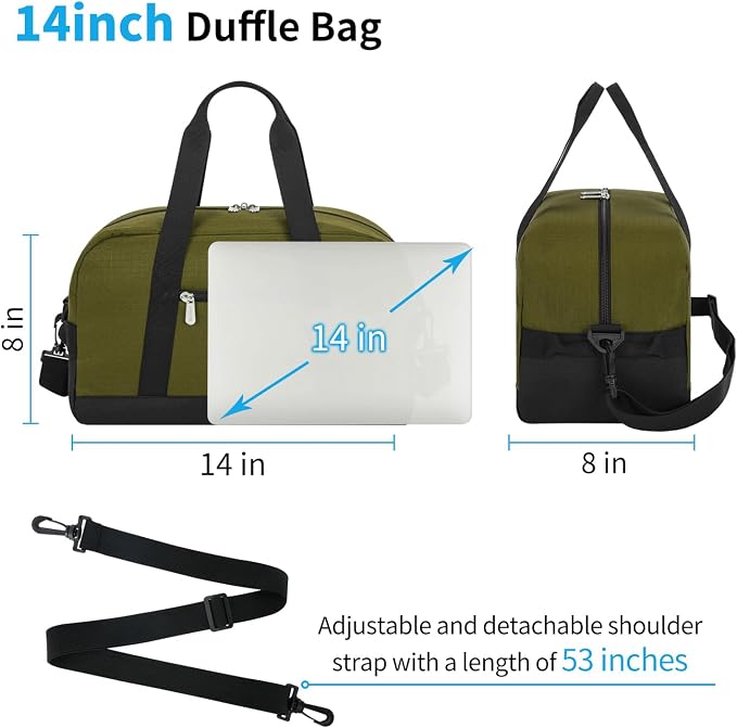 Apenze Small Gym Bag 14 inch Duffel Bag | Mini Carry On Bag, lightweight,Travel Sport ,Olive Green - Image 5