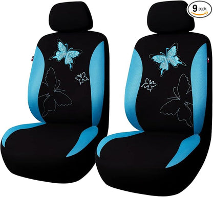 Flying Banner Butterfly car seat Covers ful Set Fashion Universal Lady Woman Female Rear Bench Split Colorized (Mint Blue, 2 Fronts - Lace) by FlyingBanner