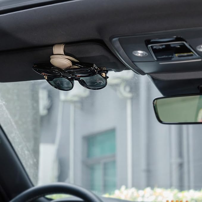 Konohan Sunglasses Holder for Car Visor Leather Eyeglass Hanger Magnetic Sunglasses Holder with 2 Clips(Beige) - Image 6