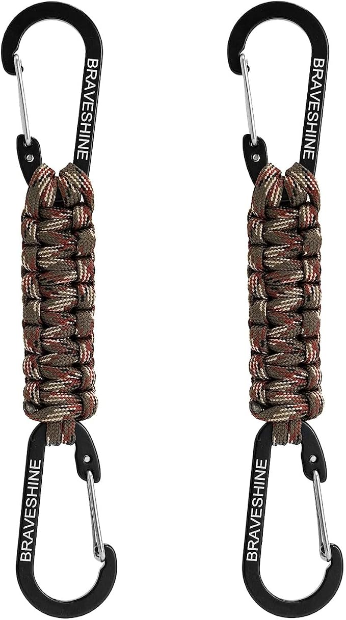 BRAVESHINE Paracord Keychain Carabiner Clip | D Ring Hanger Lanyard Hook | 7.3inch Long | for Stroller, Water Bottle, Key, Backpacks, Men, Women, Luggage, Car Seat Headrest, Fence, Bag Charms by BRAVESHINE