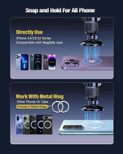 2 Magnetic Car Charger Mount 15W for iPhone 17-12 with 2 MagSafe Stickers | N52 Strong Magnets, 360° Rotation, Vent Mount, Compatible with Magnetic Cases, Gift for Men, Black - Image 6