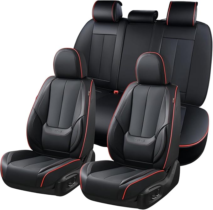 Coverado Car Seat Covers, Seat Covers for Cars, Waterproof Leather Auto Seat Protectors, Leather Car Seat Cushion, Car Interiors Accessories Universal Fit for Most Cars by COVERADOAUTO