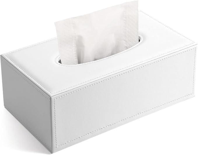 KINGFOM Rectangular PU Leather Tissue Box Cover - Facial Tissue Paper Napkin Holder for Bathroom, Home, Office, Car Automotive Decoration with Magnetic Bottom(White) by KingfomLeatherHomeOfficeDecor