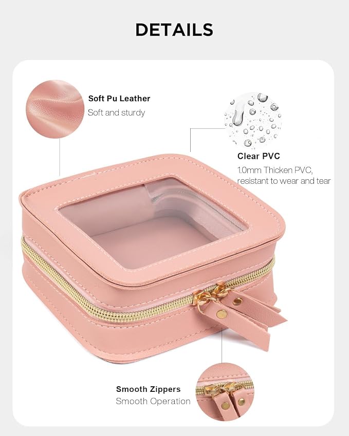 Small Clear Makup Bag, Clear Cosmetic Bags with Zipper Waterproof Small Travel Cosmetic Case Cute Make Up Pouch Mini Car Essentials for Women Travel Car Organizer (Mini Pink) - Image 4
