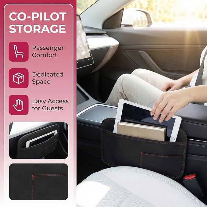 Car Seat Side Pocket Organizer, Suede Leather Vehicle Console Side Cell Phone Holder Storage Bag, Multifunctional Automotive Interior Seat Gap Filler Pocket Pouch, Universal Fit (Black) - Image 2