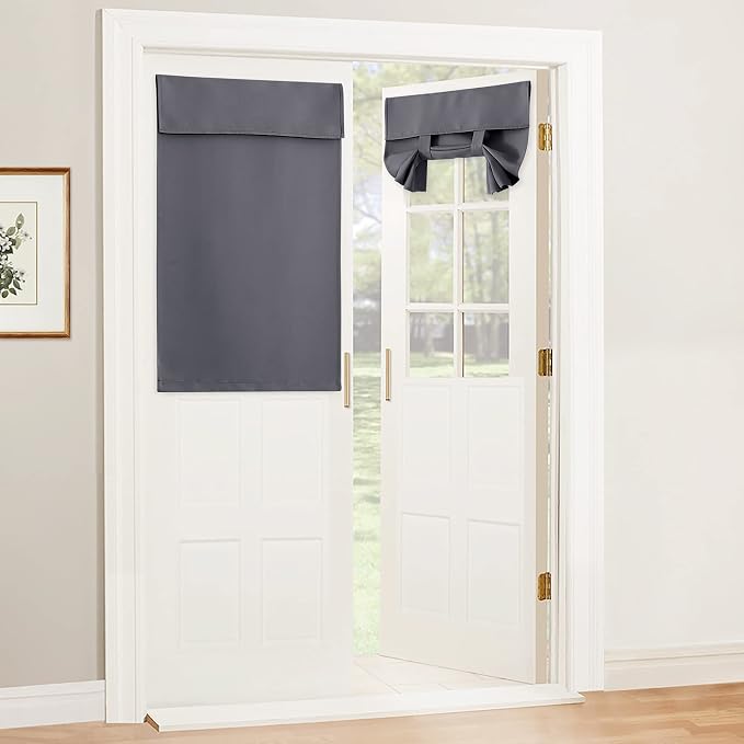 RYB HOME Blackout Door Window Curtain, Tie up Shades, W34 x L40, Grey | Self Adhesive, Privacy, Thermal Insulated, For Patio Kitchen Front Entry Front Back Door Glass Window, Renter Friendly by RYBHOME