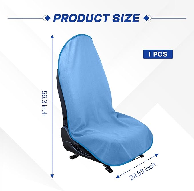 Waterproof Car Towel Seat Cover, Sweating Non Slip Car Seat Cover Protector for Gym Workout, Running, Swimming, Beach and Hiking, Machine Washable, Universal Fit for Front Seats (Light Blue) - Image 2