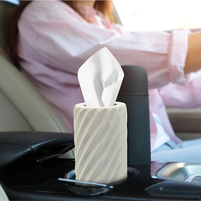 Car Tissue Holder, Refillable Round Cylinder with 3 Tissue Packs, Universal Fit for Vehicle Cup Holder, Home & Office, Car Accessories Interior (Light Grey) - Image 2