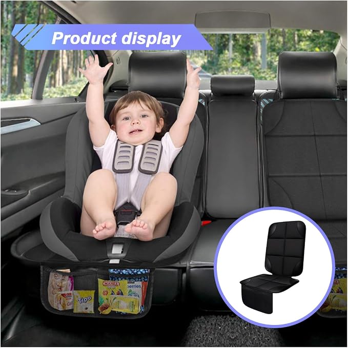 Baby Car Seat Protector for Child, Waterproof Baby Car Seats Cover with Non-Slip Backing, 600D Fabric Car Seat Mat with Thickest Padding & Mesh Pockets for Baby Pet (1PC) - Image 4