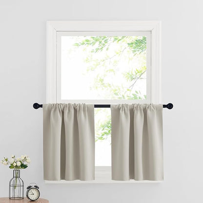 RYB HOME Cafe Curtains 24 inch Length, RV Camper Window Curtains | Short Small Half Window Tiers, Privacy, Thermal Insulated, Light UV Heat Blocking, Rod Pocket, W29 x L24, Natural, 2 Panels by RYBHOME