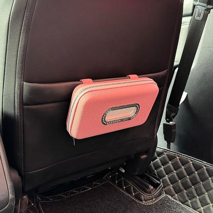Car Tissue Holder, Sun Visor Napkin Holder, Luxury PU Leather Backseat Tissue Case Holder (Pink) - Image 4
