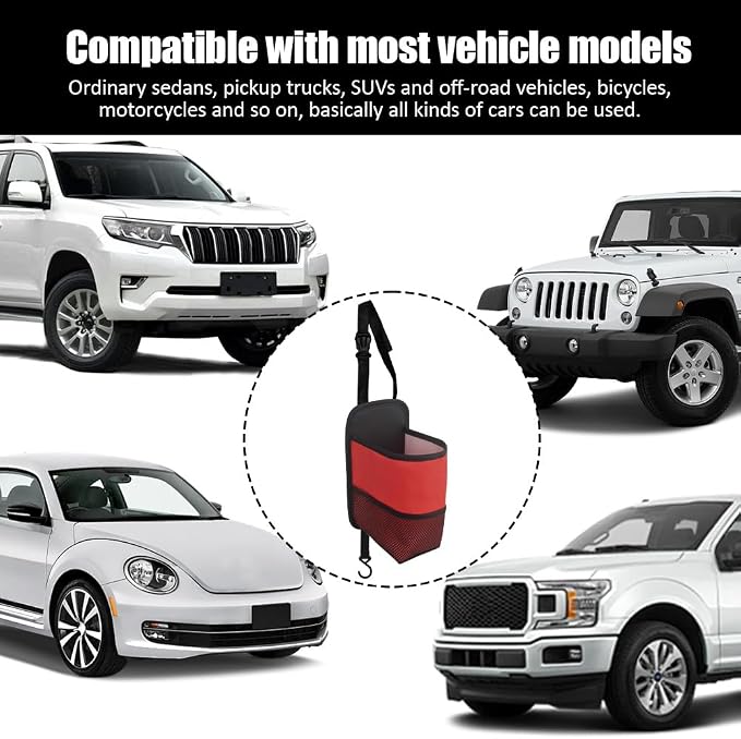 2-in-1 Large Cup Holder, Car Water Bottle Holder, 80 oz Waterproof Leather Car Seat Side Organizer, Multifunctional Seat Side Storage Hanging Bag with Mesh Pocket Fit for Most Vehicles (Red) - Image 7