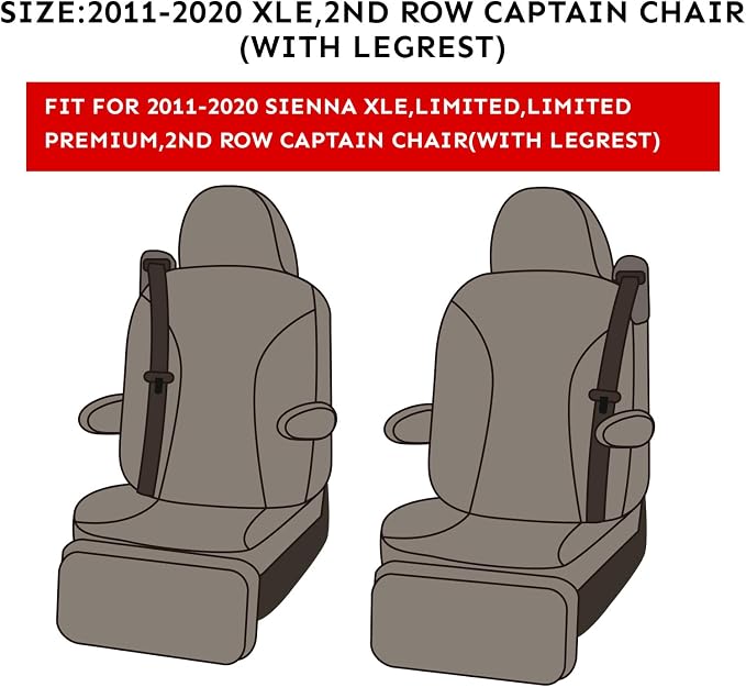 Sienna Car Seat Covers Custom Fit for 2011-2020 Toyota Sienna XLE,Limited,Limited Premium,7-Seater,2nd Row Captain Seats w/Foot Rest,Full Coverage Polyester Seat Protector (Full Set,Black) - Image 2