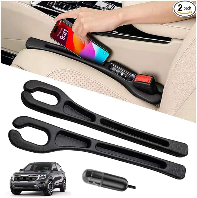 Car Seat Gap Filler Organizer 2Pack,Car Accessories Plug,Black | 2 in1 Drop Stop Seat Side Guard with Safety Hammer & Storage Slot,Interior Blocker Strip Universal Fit for Car SUV Truck by Unknown