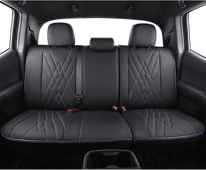EKR Custom Fit Tacoma Rear Car Seat Covers for Toyota Tacoma 2016 2017 2018 2019 2020 2021 2022 2023 Access Cab - Second Row Only,Faux Leather(Black with Blue Trim) - Image 2