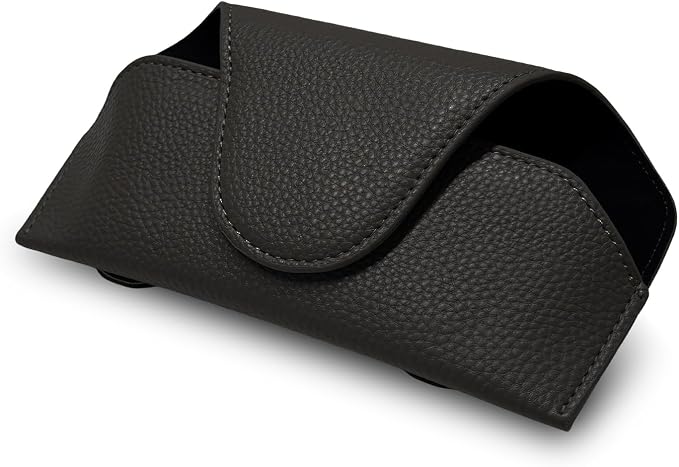 Sunglass Holder for Car Visor, Magnetic Auto Sun Visor Eyeglass Organizer with Dual Back Clips, Leather Glasses Protective Storage Case Universal for Most Vehicles Visors (Black) by XJVSS