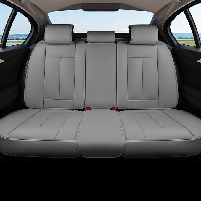 Coverado Back Seat Cover, Gray Seat Covers for Cars, Waterproof Back of Car Seat Protector for Kids, Nappa Leather Car Seat Cushion, 3-Pieces Universal Fit Most Cars Interior Backseat Covers by COVERADOAUTO